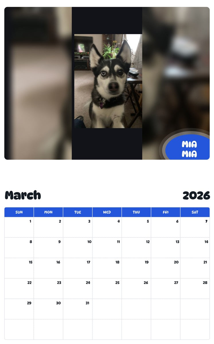 November 2025 - October 2026 MIA MIA - Pawidols Pet Calendar