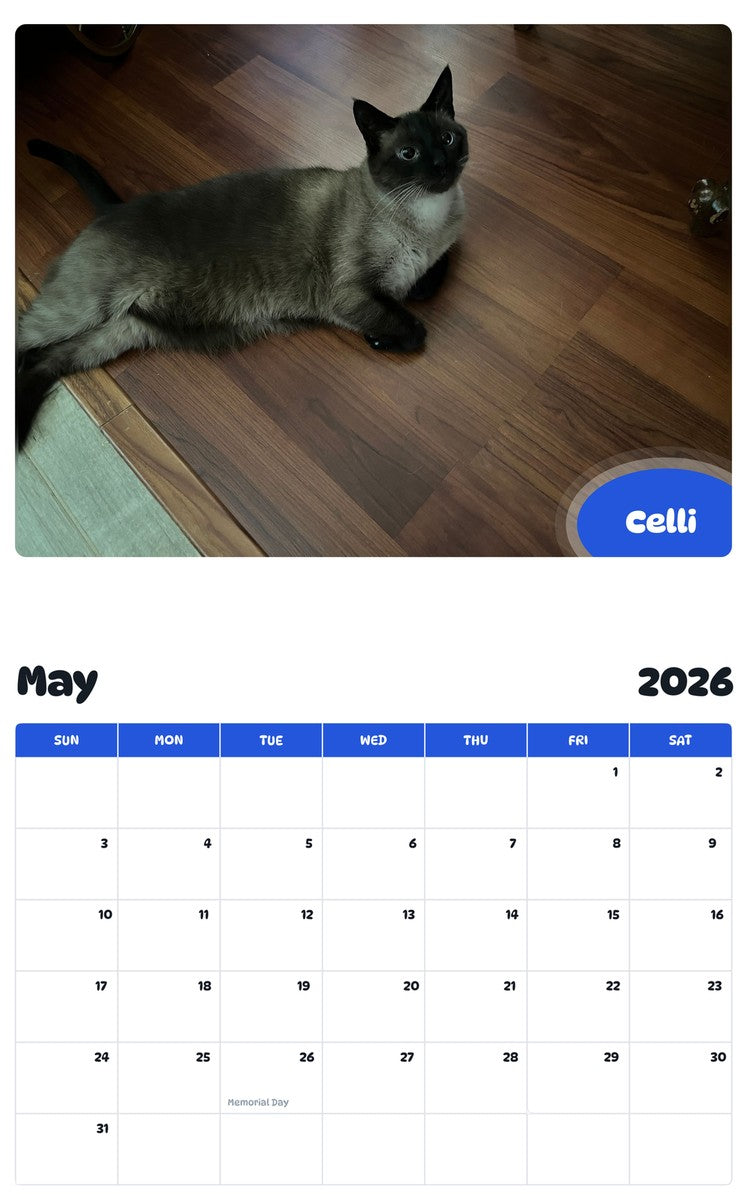 2026 - 2027 Celli - Pawidols Pet Calendar