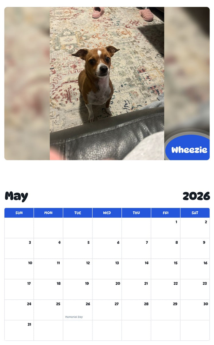 2026 - 2027 Wheezie - Pawidols Pet Calendar