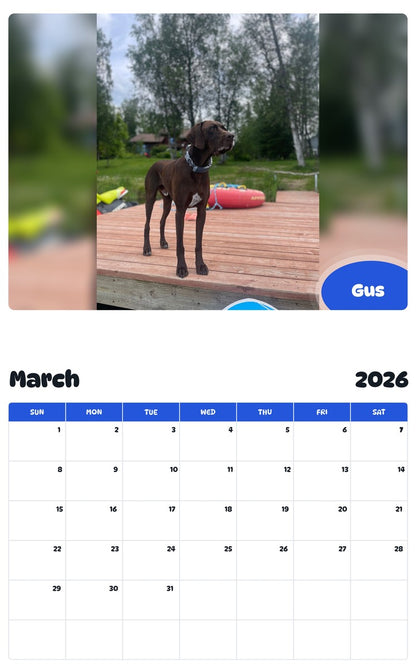 November 2025 - October 2026 Gus - Pawidols Pet Calendar