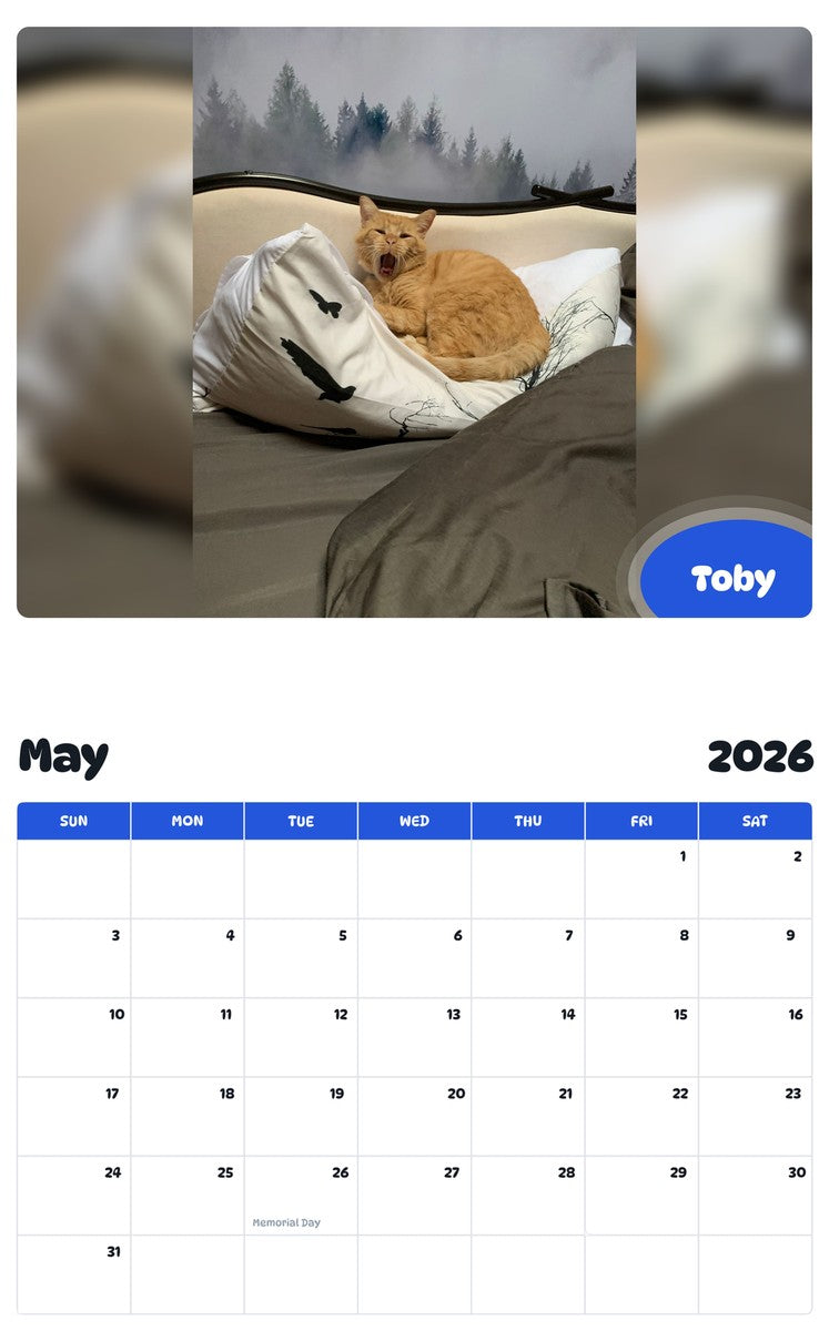 2026 - 2027 Toby - Pawidols Pet Calendar