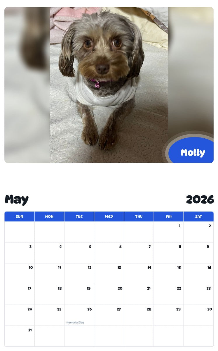 2026 - 2027 Molly - Pawidols Pet Calendar