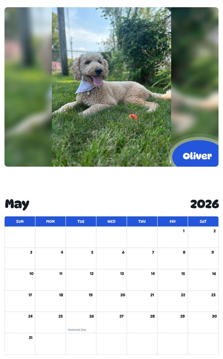 2026 - 2027 Oliver - Pawidols Pet Calendar