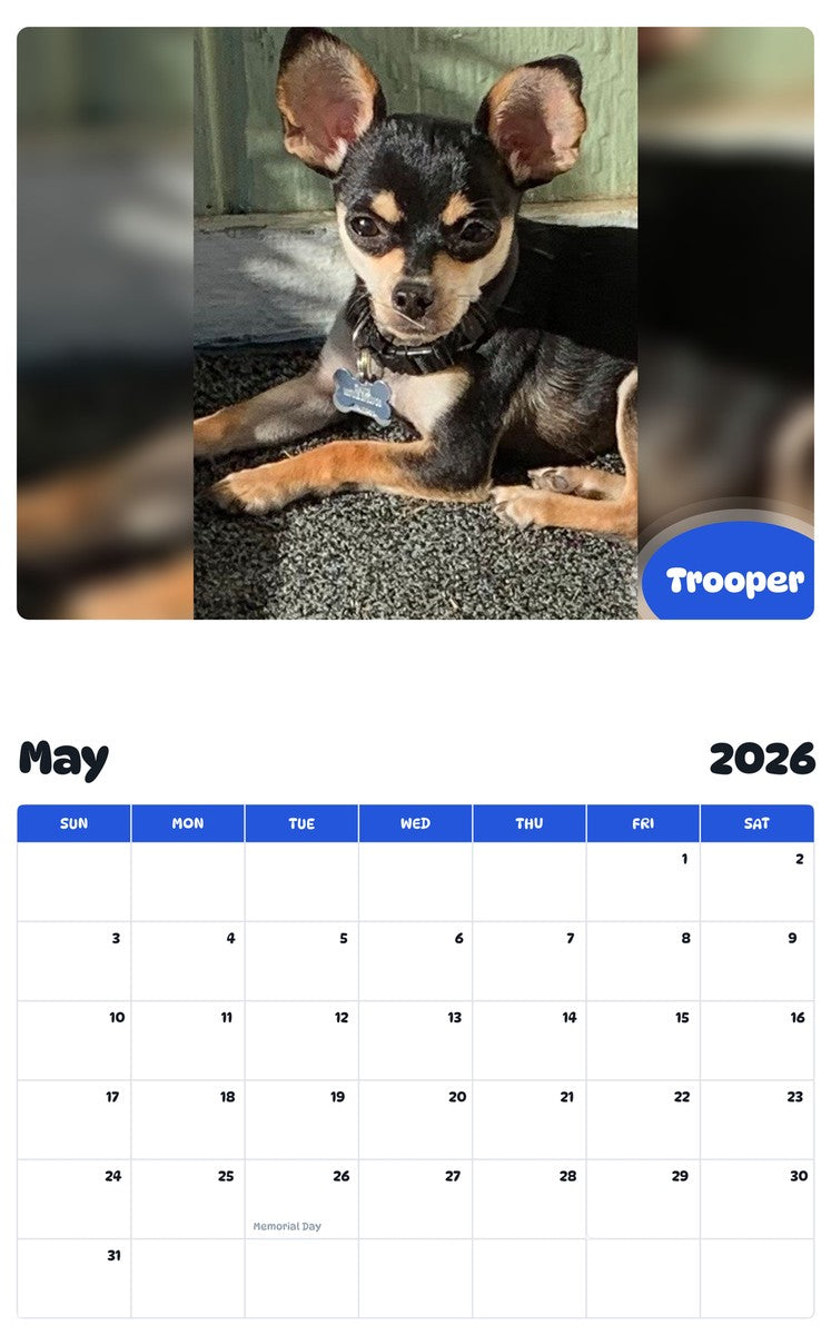2026 - 2027 Trooper - Pawidols Pet Calendar