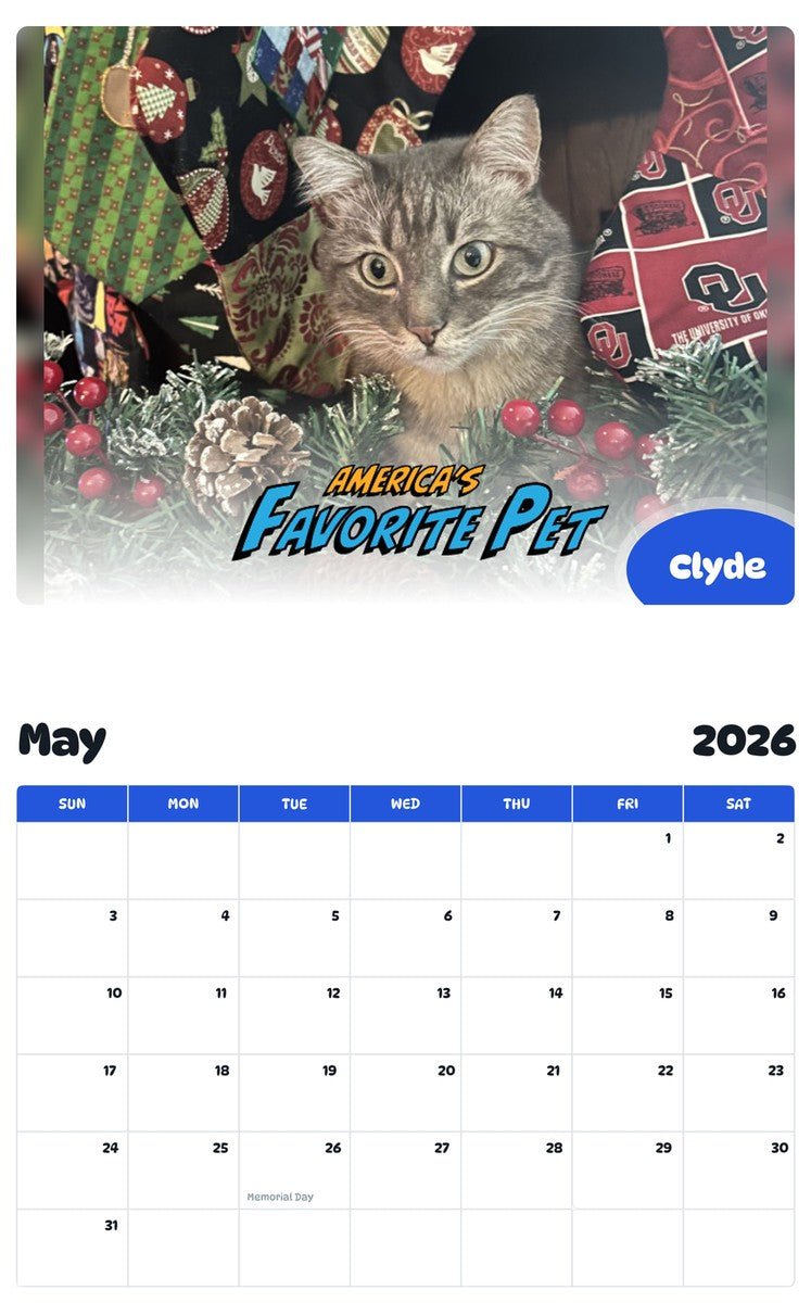 2026 - 2027 Clyde - Pawidols Pet Calendar