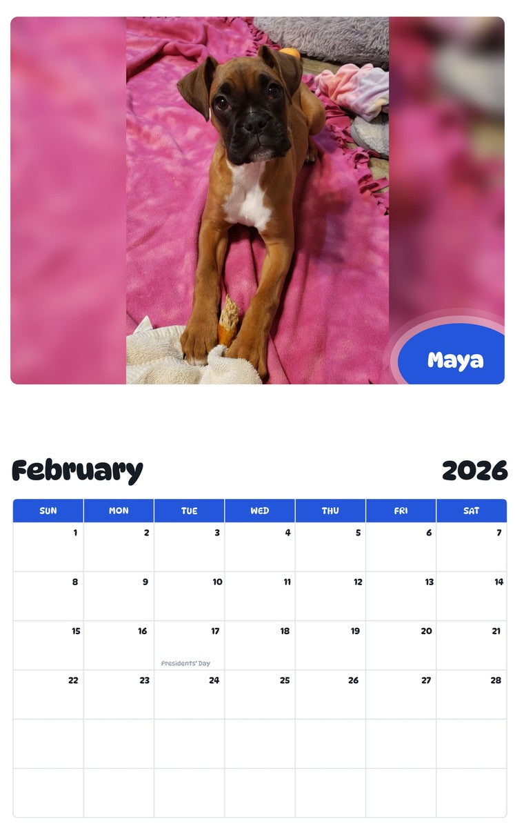 October 2025 - September 2026 Maya - Pawidols Pet Calendar