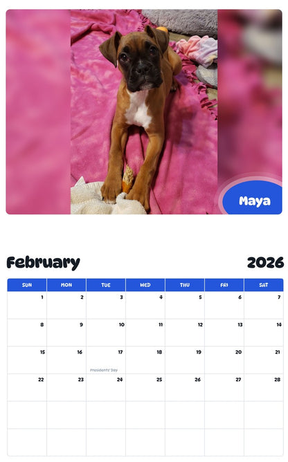 October 2025 - September 2026 Maya - Pawidols Pet Calendar