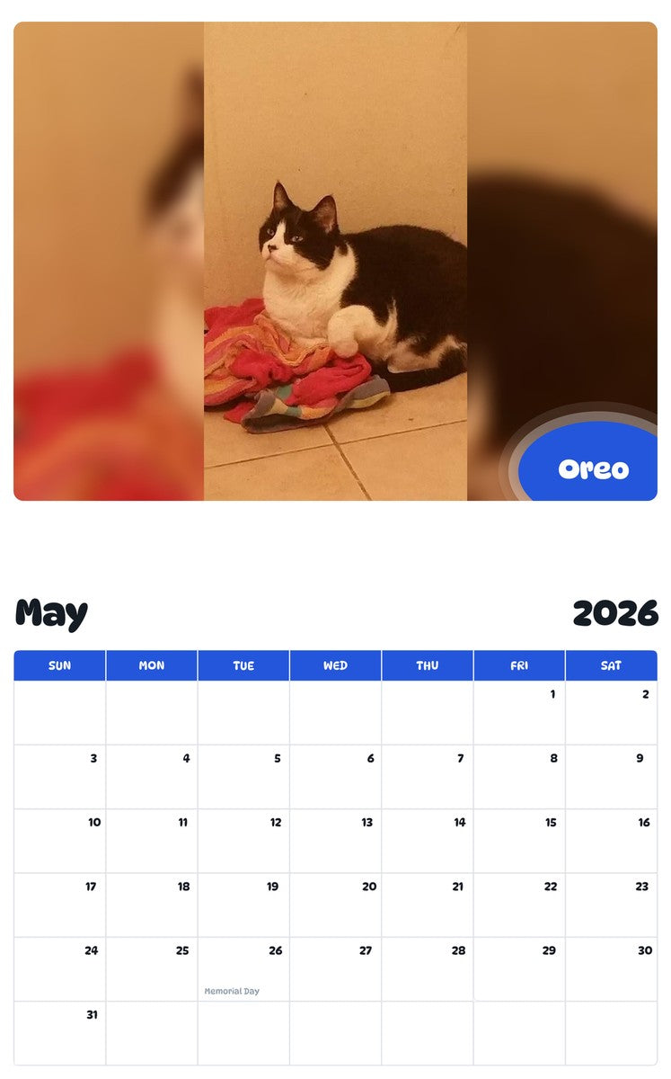 2026 - 2027 Oreo - Pawidols Pet Calendar