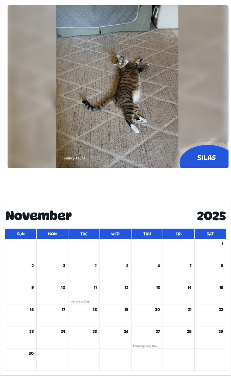 July 2025 - June 2026 Silas - Pawidols Pet Calendar