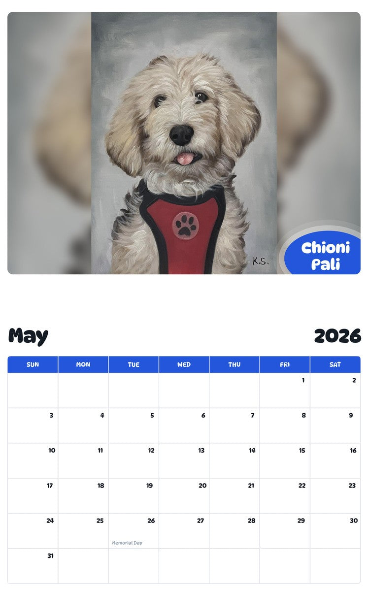 2026 - 2027 Chioni Pali - Pawidols Pet Calendar