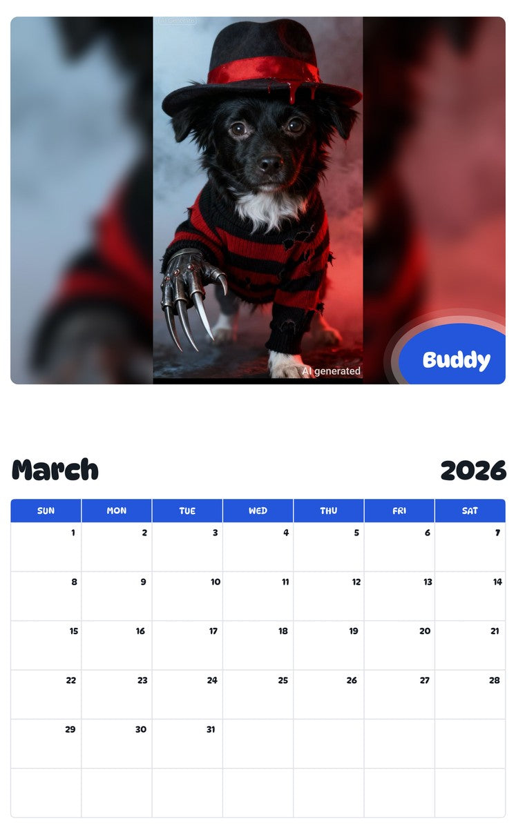 November 2025 - October 2026 Buddy - Pawidols Pet Calendar
