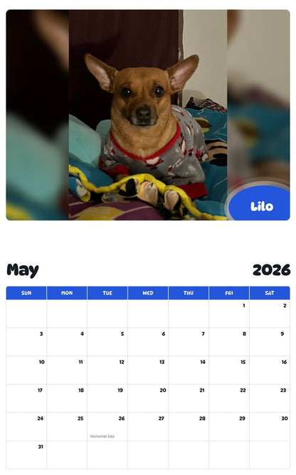 2026 - 2027 Lilo - Pawidols Pet Calendar