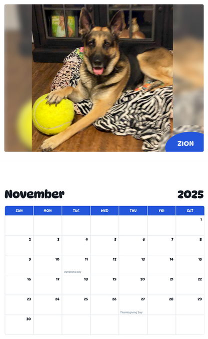 July 2025 - June 2026 Zion - Pawidols Pet Calendar