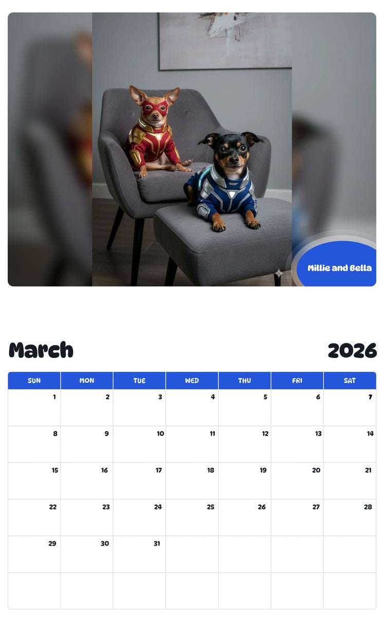 November 2025 - October 2026 Millie and Bella - Pawidols Pet Calendar