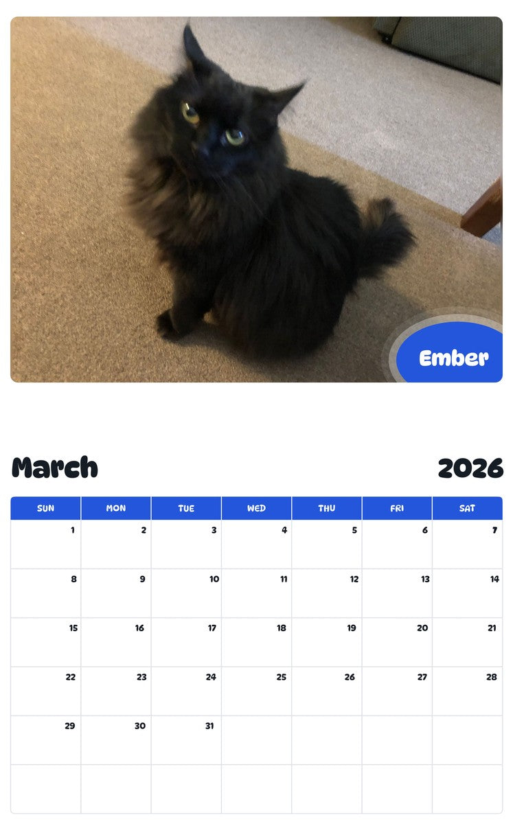 November 2025 - October 2026 Ember - Pawidols Pet Calendar