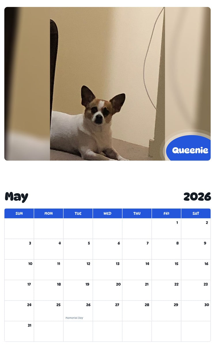 2026 - 2027 Queenie - Pawidols Pet Calendar