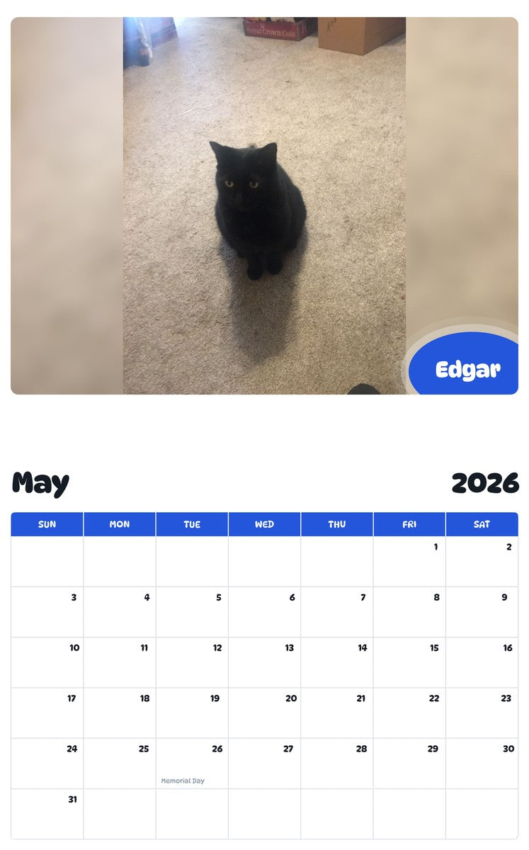 2026 - 2027 Edgar - Pawidols Pet Calendar