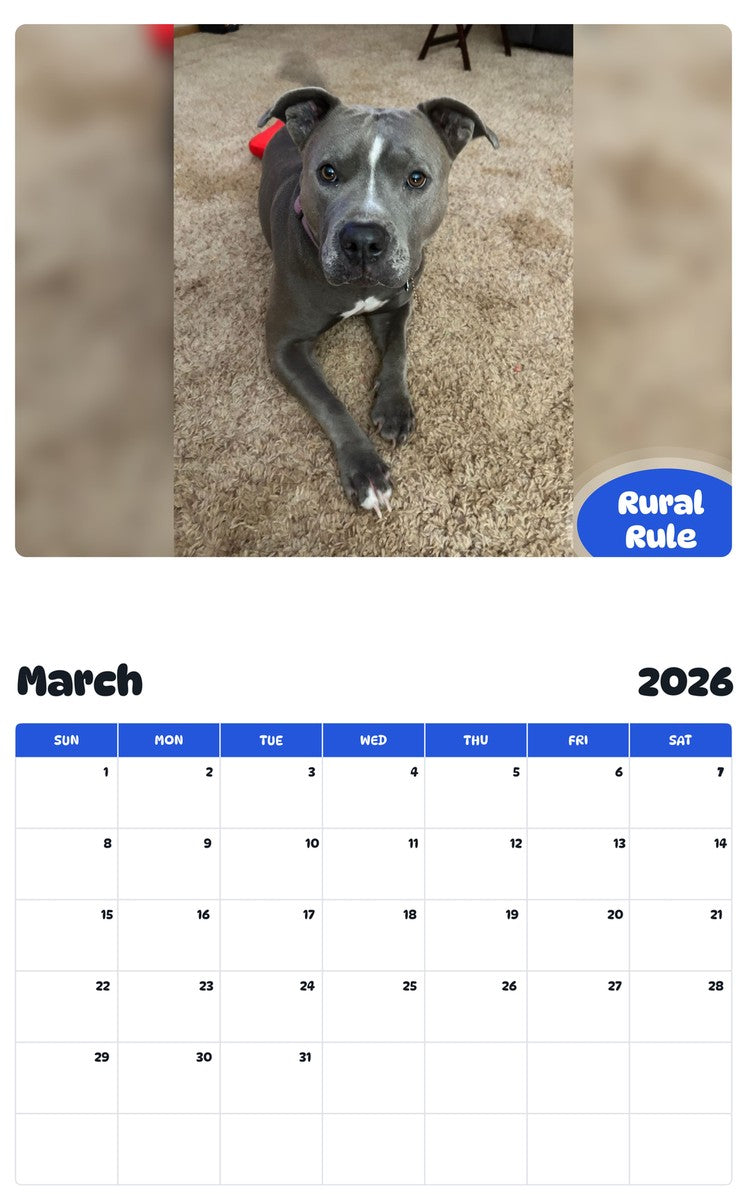 November 2025 - October 2026 Rural Rule - Pawidols Pet Calendar