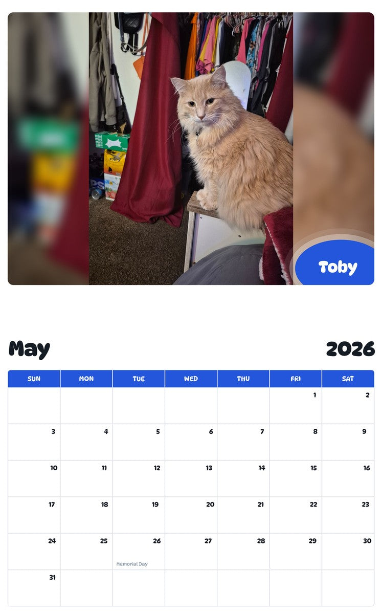 2026 - 2027 Toby - Pawidols Pet Calendar