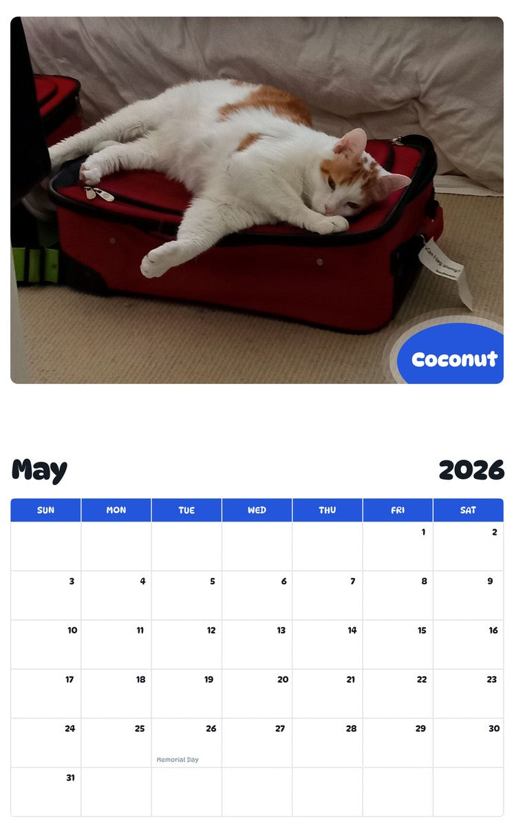 2026 - 2027 Coconut - Pawidols Pet Calendar