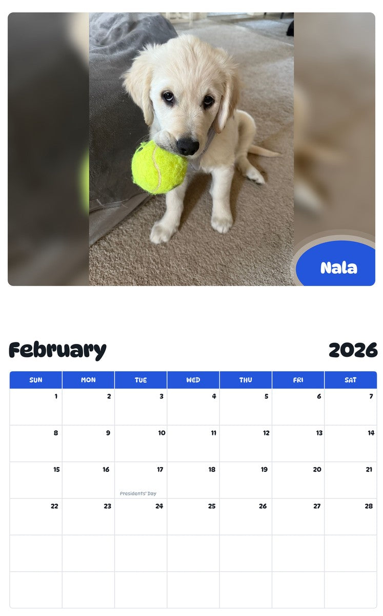 October 2025 - September 2026 Nala - Pawidols Pet Calendar