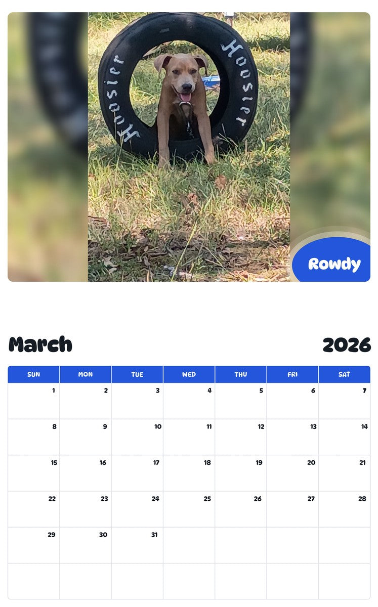 November 2025 - October 2026 Rowdy - Pawidols Pet Calendar