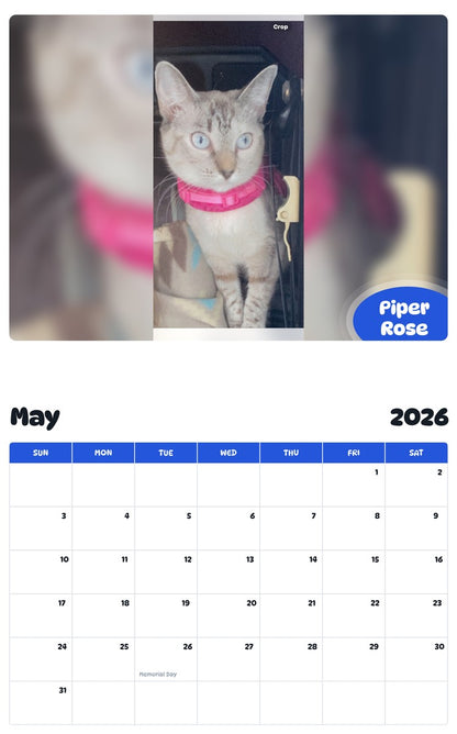 2026 - 2027 Piper Rose - Pawidols Pet Calendar