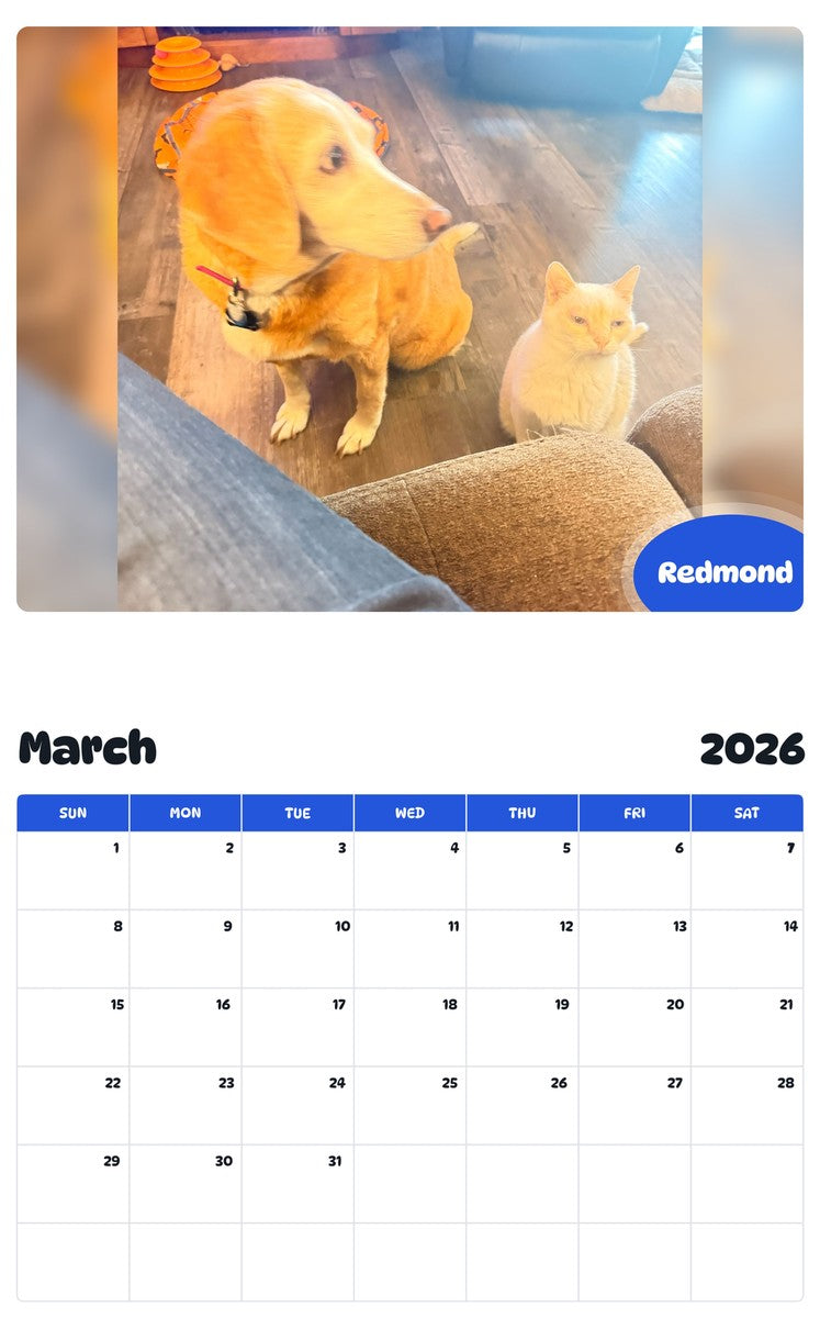 November 2025 - October 2026 Redmond - Pawidols Pet Calendar