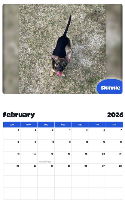 October 2025 - September 2026 Skinnie - Pawidols Pet Calendar
