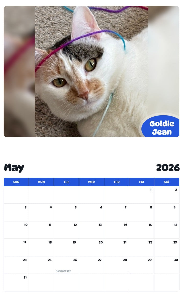 2026 - 2027 Goldie Jean - Pawidols Pet Calendar