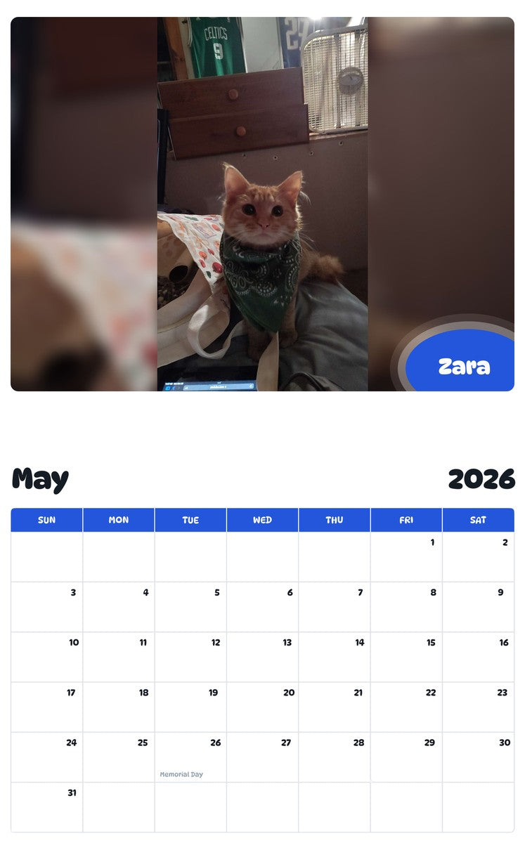 2026 - 2027 Zara - Pawidols Pet Calendar