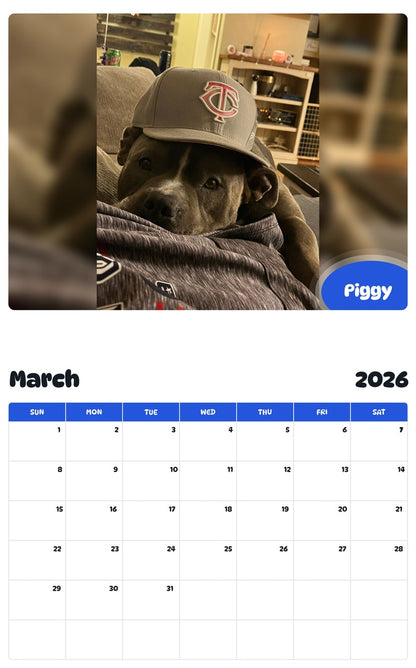November 2025 - October 2026 Piggy - Pawidols Pet Calendar