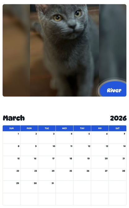 November 2025 - October 2026 River - Pawidols Pet Calendar