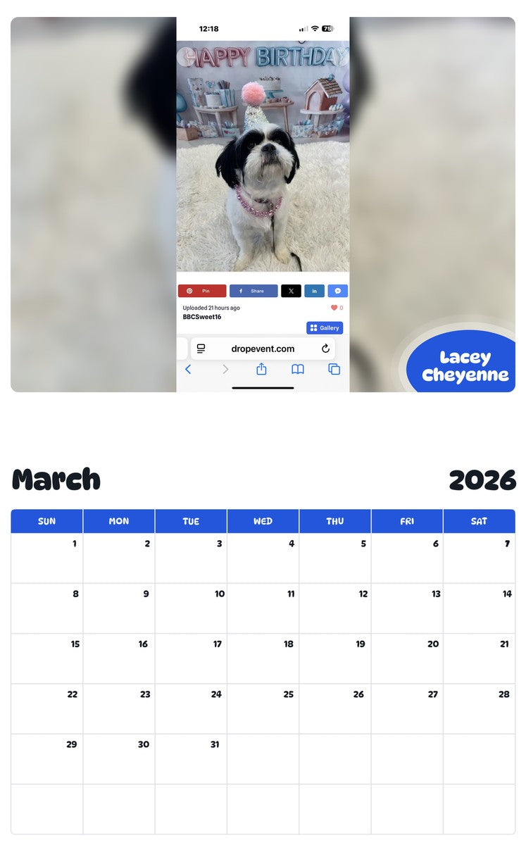November 2025 - October 2026 Lacey Cheyenne - Pawidols Pet Calendar