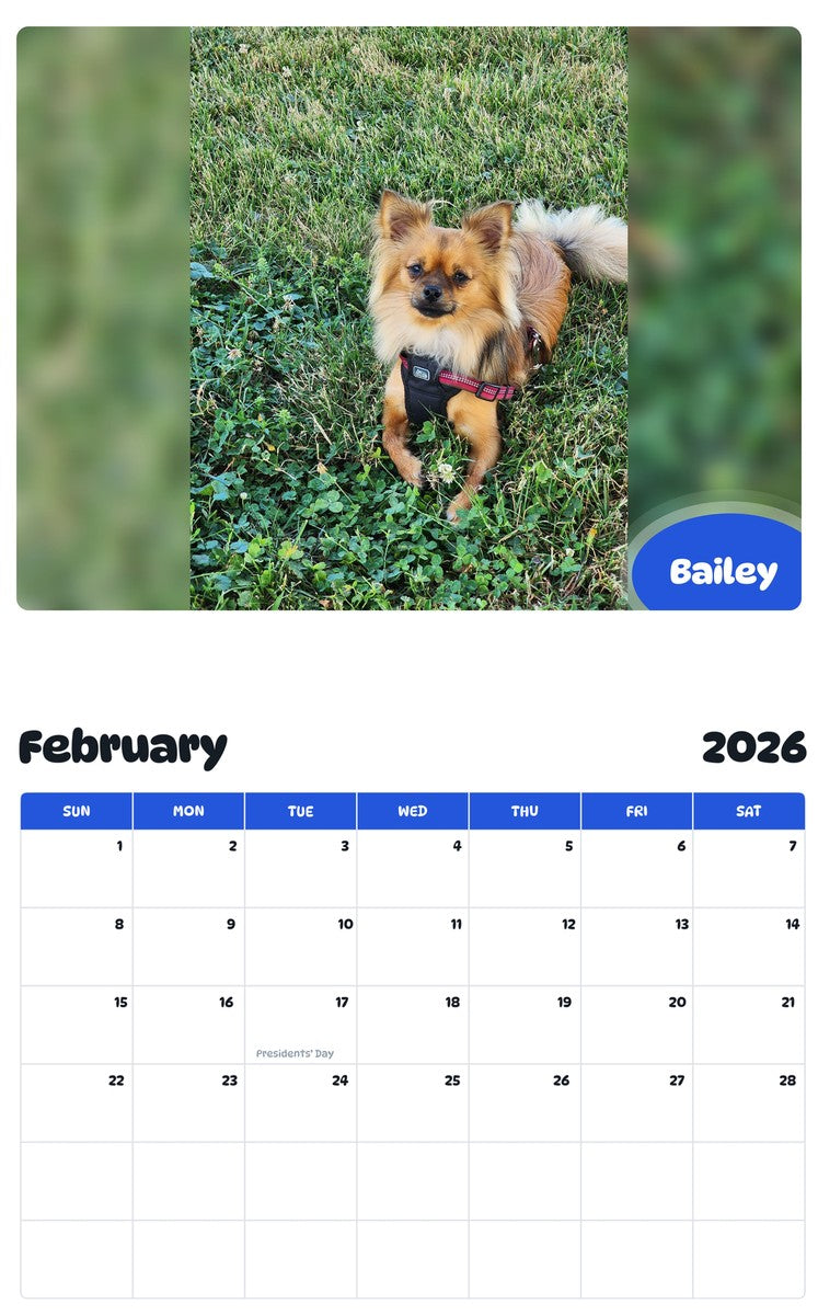 October 2025 - September 2026 Bailey - Pawidols Pet Calendar