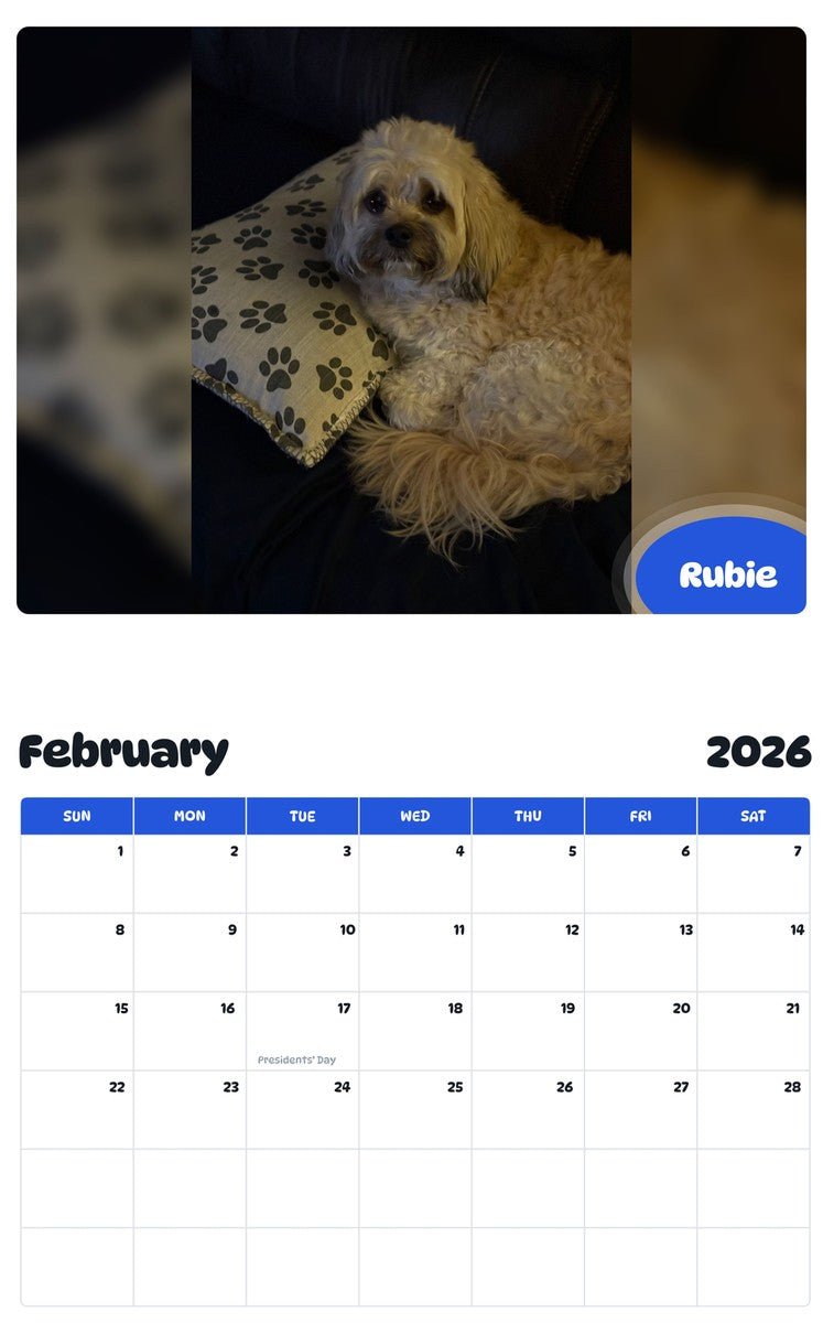 November 2025 - October 2026 Rubie - Pawidols Pet Calendar