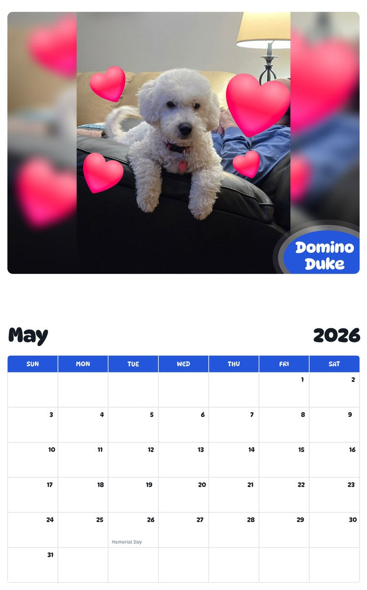 2026 - 2027 Domino Duke - Pawidols Pet Calendar