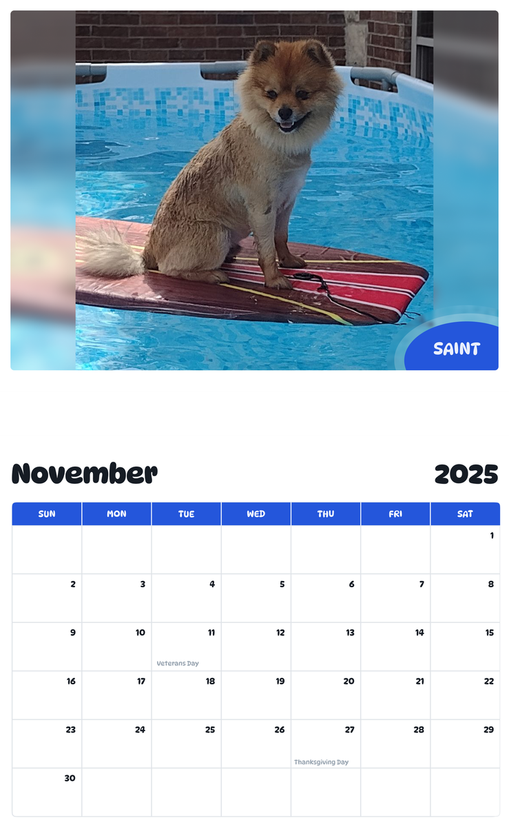 July 2025 - June 2026 Saint - Pawidols Pet Calendar
