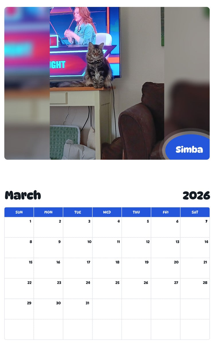 November 2025 - October 2026 Simba - Pawidols Pet Calendar