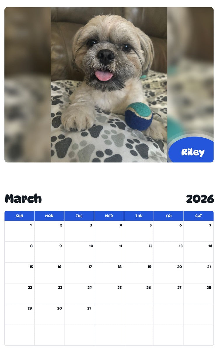 November 2025 - October 2026 Riley - Pawidols Pet Calendar