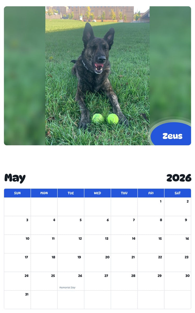 2026 - 2027 Zeus - Pawidols Pet Calendar