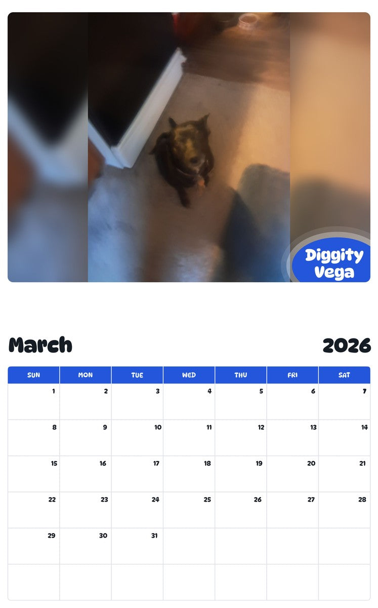 November 2025 - October 2026 Diggity Vega - Pawidols Pet Calendar