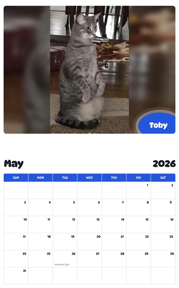 2026 - 2027 Toby - Pawidols Pet Calendar