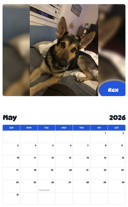 2026 - 2027 Rex - Pawidols Pet Calendar