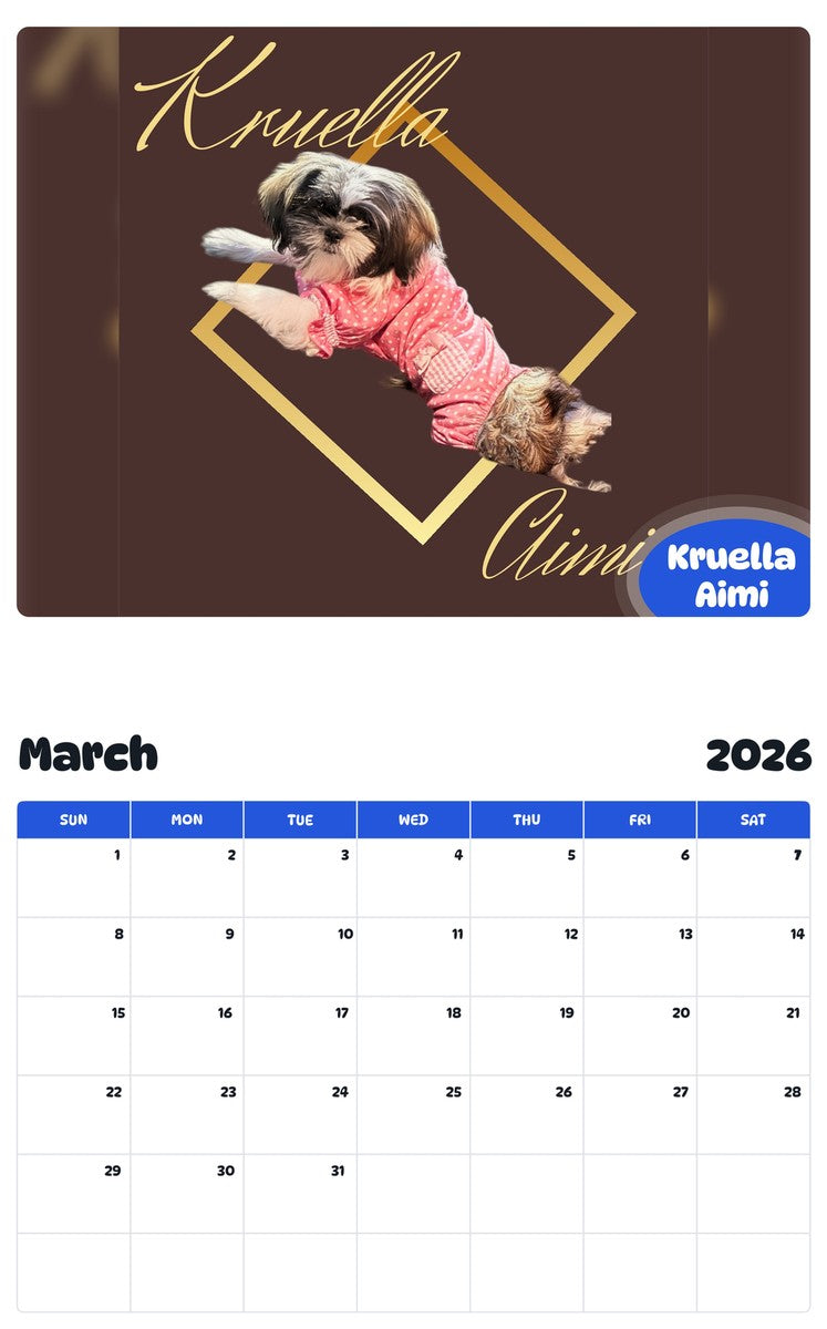 November 2025 - October 2026 Kruella Aimi - Pawidols Pet Calendar