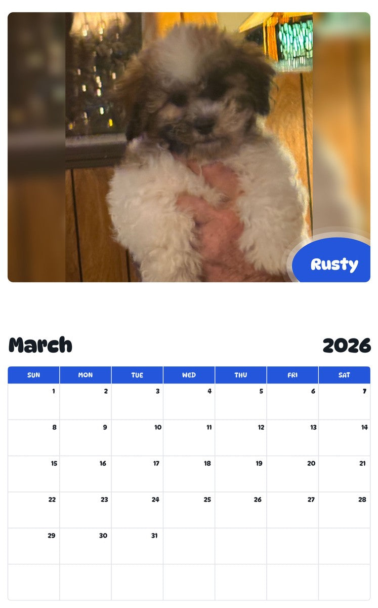 November 2025 - October 2026 Rusty - Pawidols Pet Calendar