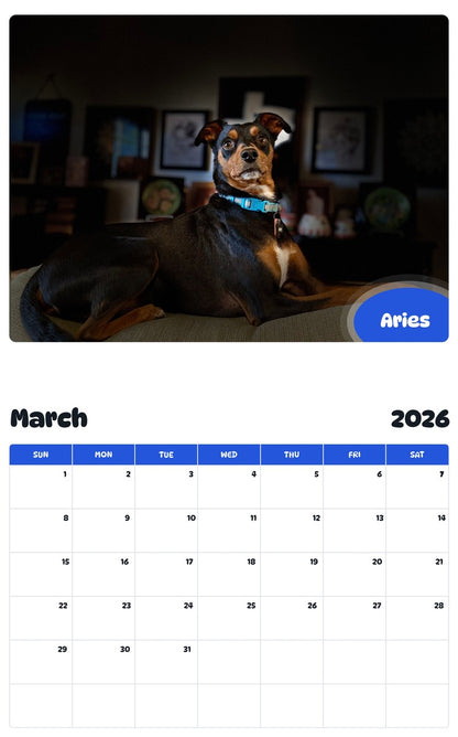 November 2025 - October 2026 Aries - Pawidols Pet Calendar