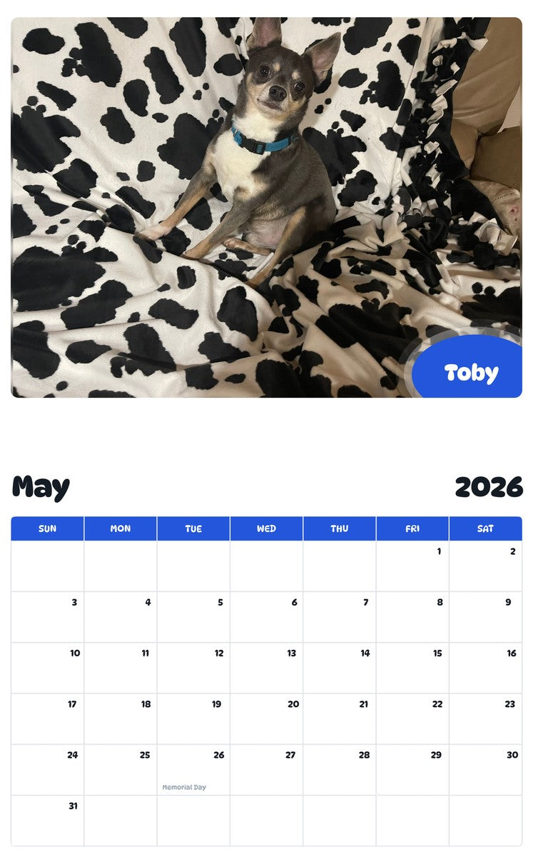 2026 - 2027 Toby - Pawidols Pet Calendar