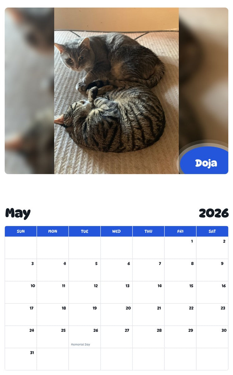 2026 - 2027 Doja - Pawidols Pet Calendar
