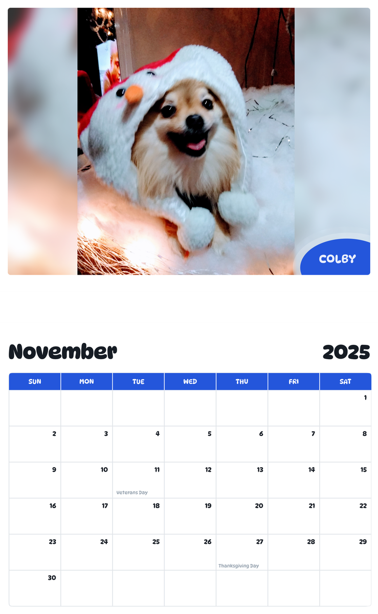 July 2025 - June 2026 Colby - Pawidols Pet Calendar